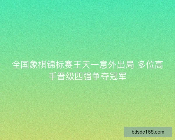 全国象棋锦标赛王天一意外出局 多位高手晋级四强争夺冠军